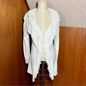 Red Brand Cream Knit Ruffled Long Sweater